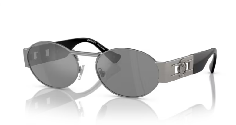 Pre-owned Versace Ve2264 10016g Grey Mirror/ Matte Gunmetal Oval Men's Sunglasses