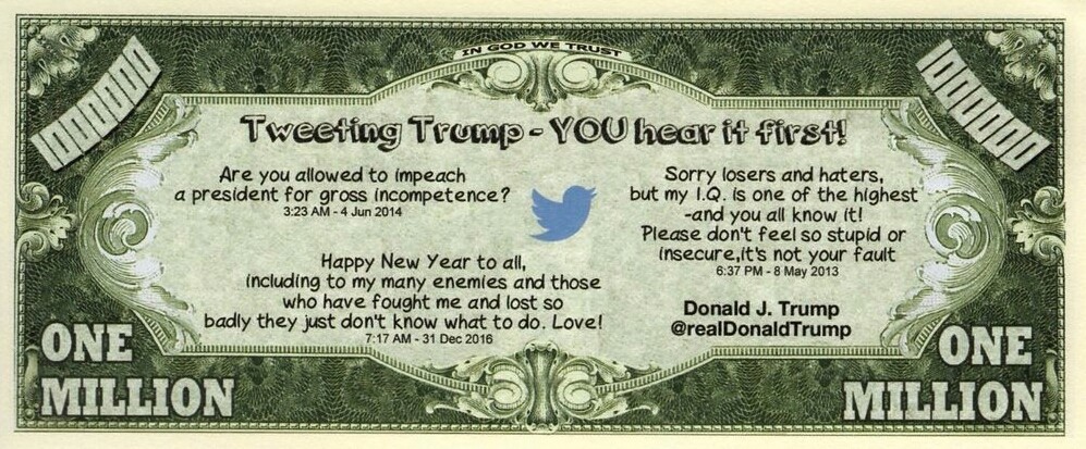 Lot Of 10 Tweeting Trump One Million Dollar Bank Note Novelty