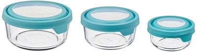 Trueseal Round Glass Food Storage Containers With Airtight Lids Mineral Blue 6 P