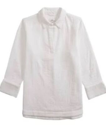 Vineyard Vines Women's White Cap Tunic Shirt Woven Lucaya Gauze Top, XL