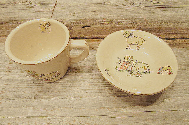 Antique Buffalo China / Heirloom China / Mary Had Little Lamb Bowl & Cup