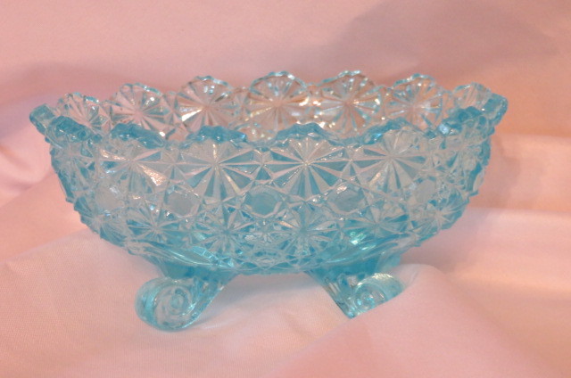 Vintage Fenton Aqua Turquoise Blue Buttons & Bows Glass Candle Holder, NICE!