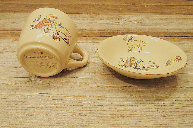 Antique Buffalo China / Heirloom China / Mary Had Little Lamb Bowl & Cup