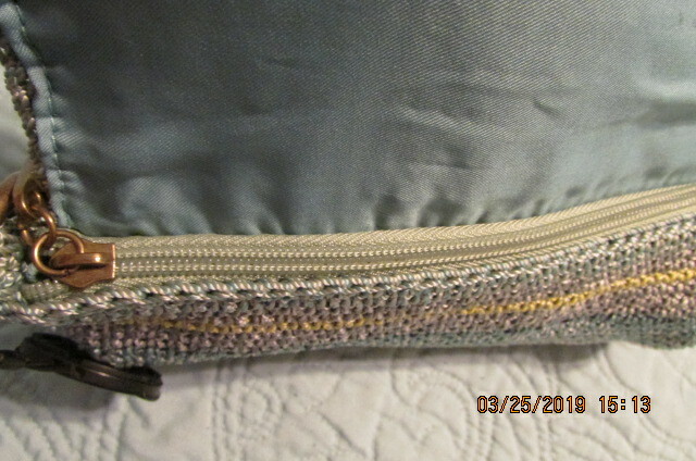 The Sak Knit Handbag Purse Woven Crochet Bag Small Blue Grey White Green Stripe