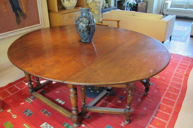 Antique Victorian large solid oak oval double gateleg dining table 12