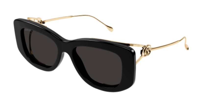 Pre-owned Gucci Gg1566s 001 Black-gold/grey Soft Cat Eye Women's Sunglasses In Gray