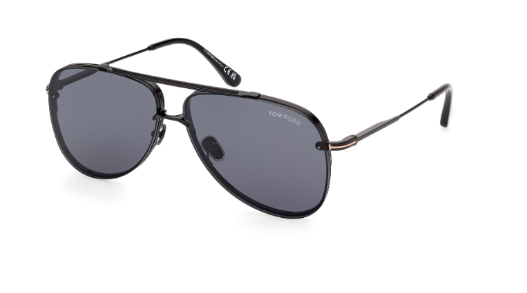 Pre-owned Tom Ford Leon Ft1071 01a Shiny Black/smoke Soft Square Men's Sunglasses In Gray