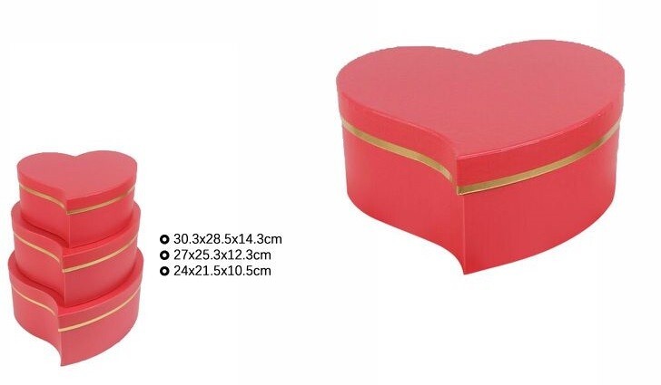 Set 3 Pezzi Scatole Box Per Regali Varie Misure Matrioska Cuore Rosso Oro dfh