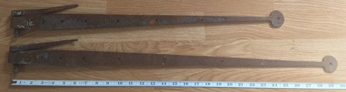 Antique Barn Door Straps Pancake Hinges + Pintles Wrought Iron Pair 29.5” 25”