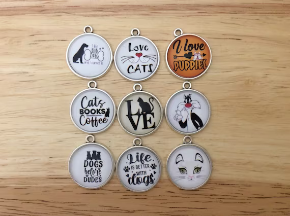 Cat & Dog Charms, Craft Charms, Stainless Glass cabochon Charm