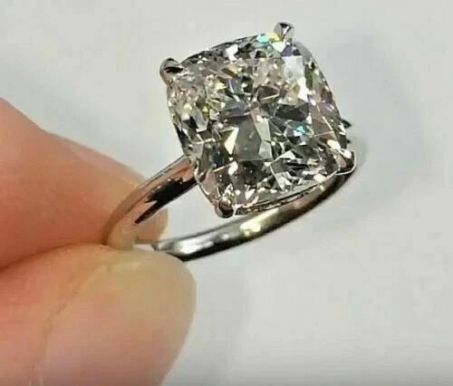 3 Ct Cushion Cut Lab Created  Engagement Solitaire Ring 14K White Gold FN