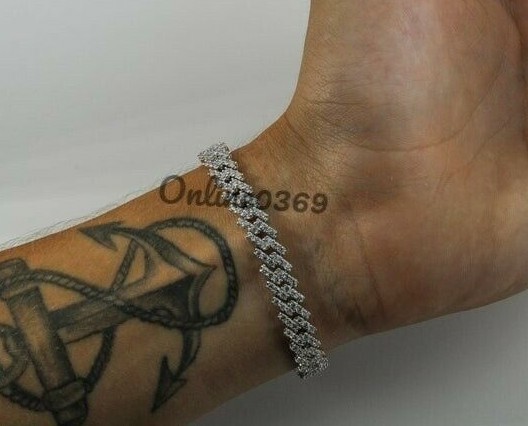 Pre-owned Online0369 7.4ct Tester Passing Real Moissanite Mens Cuban Link 8 X 8" Bracelet Silver Gift In White
