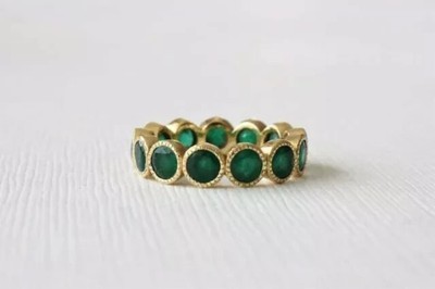 2Ct Lab Created Green Emerald Eternity Wedding Band Ring 14k Yellow Gold Plated
