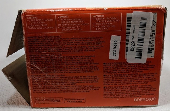 Random Orbital Sander 5 Inch Hook Loop System Compact Size BLACK+DECKER BDERO100
