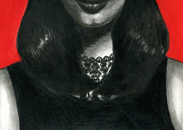 Egyptian princess woman portrait original ink pencil drawing acrylics face red