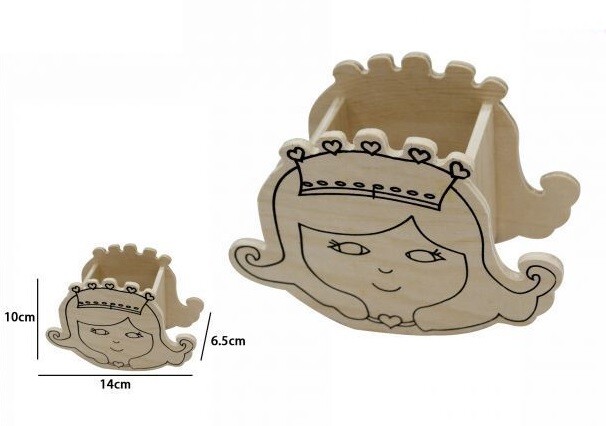 Portapenne Contenitore Penne Matite In Legno Naturale Decoupage Principessa dfh