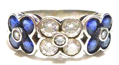 DESIGNER SYNTHETIC SAPPHIRE CZ FLOWER LIKE STERLING SILVER RING BAND SIZE 6.25