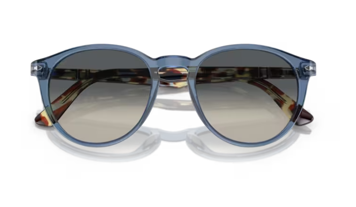 Pre-owned Persol 0po3152s 120271 Transparent Navy/greygradient Round 52mm Men's Sunglasses In Light Grey Gradient Dark Grey