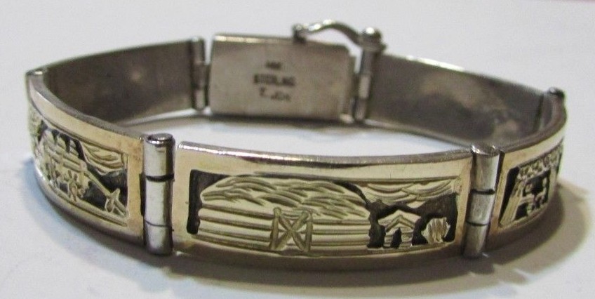 Signed T JON Navajo 14K & Sterling Silver Storyteller Link Bracelet 6