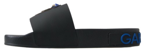 Pre-owned Dolce & Gabbana Dolce&gabbana Women Black Flip Slop Shoes 100% Leather Casual Flat Slide Sandals