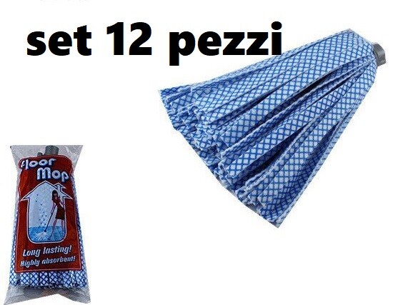 Set 12 Pezzi Mop Sintetico Strisce Blu Ricambio Mocio Lava Pavimenti dfh