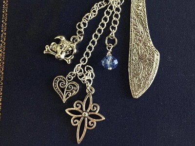 Dog Memorial Tibetan Silver Bookmark Cross, Heart, Dog Charms & Swarovski Bead