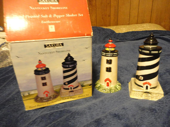 Gracey Knight Nantucket Shoreline Lighthouse Salt & Pepper Shakers  DISC