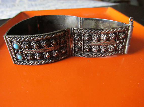 Tribal STERLING NUNU Panel BRACELET Marked 900 NuNu Middle Eastern Etruscan