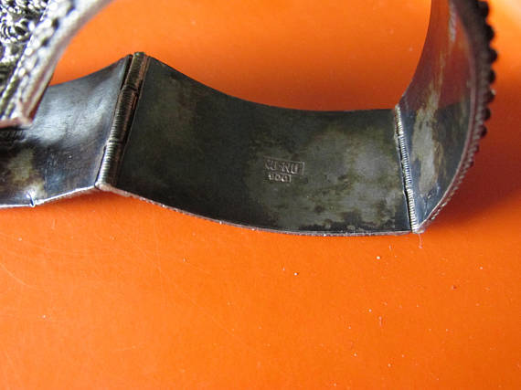 Tribal STERLING NUNU Panel BRACELET Marked 900 NuNu Middle Eastern Etruscan