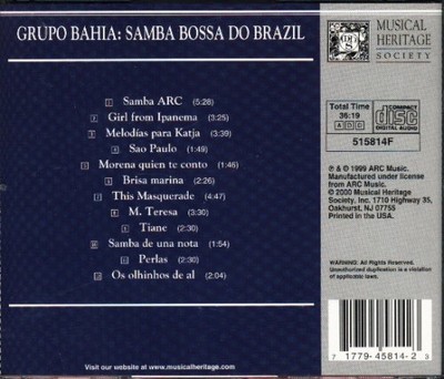 Grupo Bahia, Samba Bossa Do Brazil, Audio CD