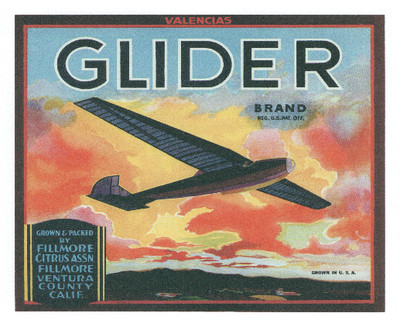 Fruit Crate Label Reproduction Glider Brand Fillmore Citrus Assn Plane Flying CA