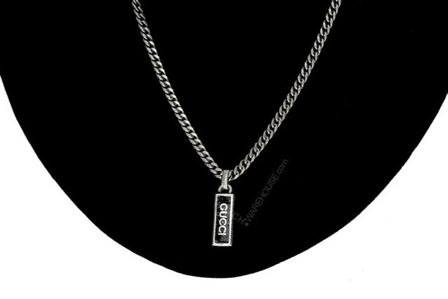 Pre-owned Gucci Sterling Silver Tag Necklace With Black Enamel Necklace Ybb67871400300u