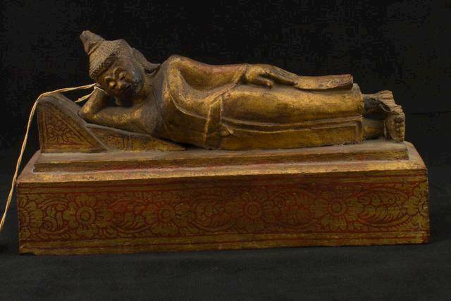 Noblespirit 3970 Exceedingly Rare Reclining Buddha Carved Wooden Statue W/ Seal