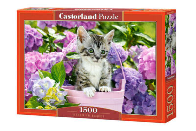 Puzzle 1500 elementów. Kotek w koszyku