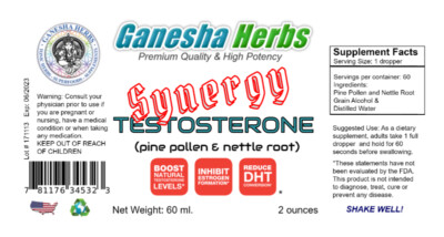  SYNERGY ULTIMATE TESTOSTERON  BOOSTER (PINE POLLEN & NETTLE ROOT) TINCTURE 2 oz