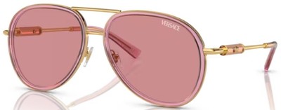 Pre-owned Versace Ve2260 100284 Sunglasses Pink Transparent/pink Pilot 60mm