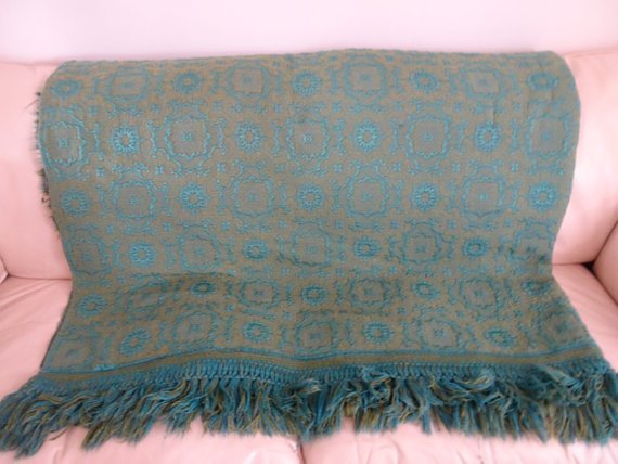Vintage Bedspread Heavy Blanket With Fringe 90