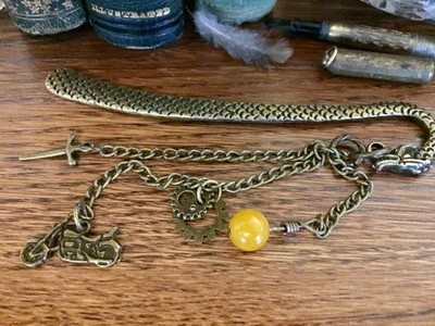 Dragon Bookmark Bronze Motorcycle, Sword, Yellow Jade, Harley Ride the Road Bike
