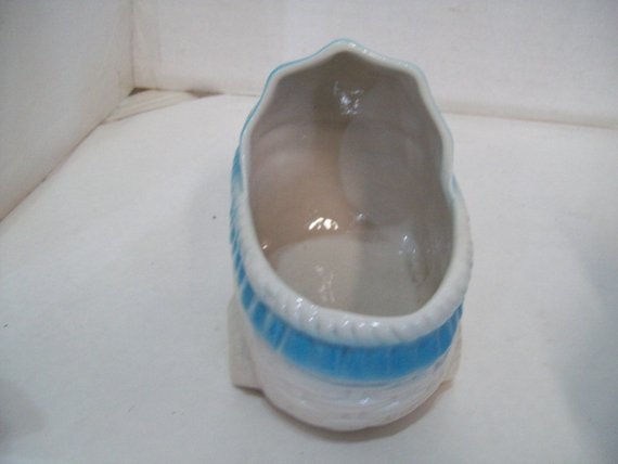 Vintage Ceramic Boy's Blue Baby Buggy Planter