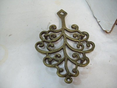 Vintage Antique Gold Cast Iron Scroll Trivet Wall Decor  B5