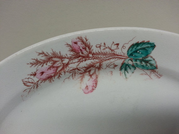 Steubenville Pottery Oval Platter Antique Moss Rose Ironstone Serving Plate SP