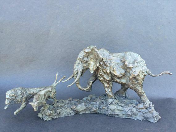 Bronze Sculpture Original Limited Edition! Elephant/Lions! 22x11x10! Stunning!