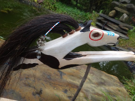 Native american horse stick Ceremonial warhorse Dance acc Signed Martin Leblanc