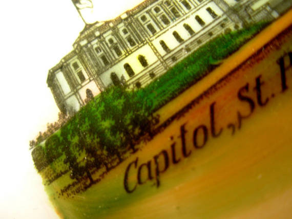 Minnesota State Capitol Souvenir Plate, Pearl Lustre Reticulated Porcelain Dish