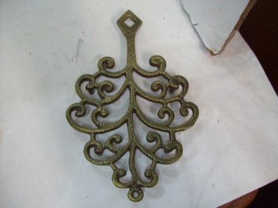 Vintage Antique Gold Cast Iron Scroll Trivet Wall Decor  B5