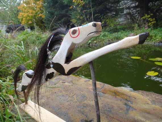 Native american horse stick Ceremonial warhorse Dance acc Signed Martin Leblanc