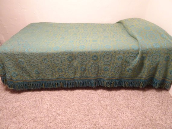 Vintage Bedspread Heavy Blanket With Fringe 90