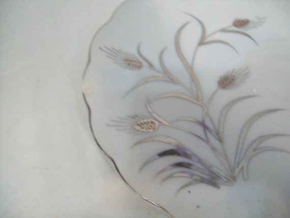 Set of Four Lefton Silver Wheat Snack Plates, Servingware, China Dinnerware