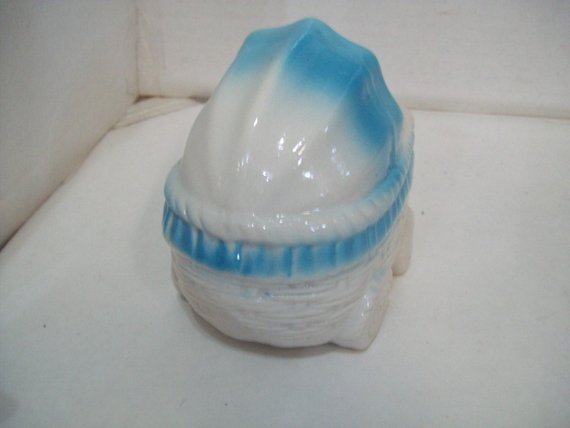 Vintage Ceramic Boy's Blue Baby Buggy Planter