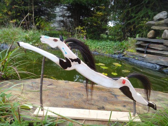 Native american horse stick Ceremonial warhorse Dance acc Signed Martin Leblanc